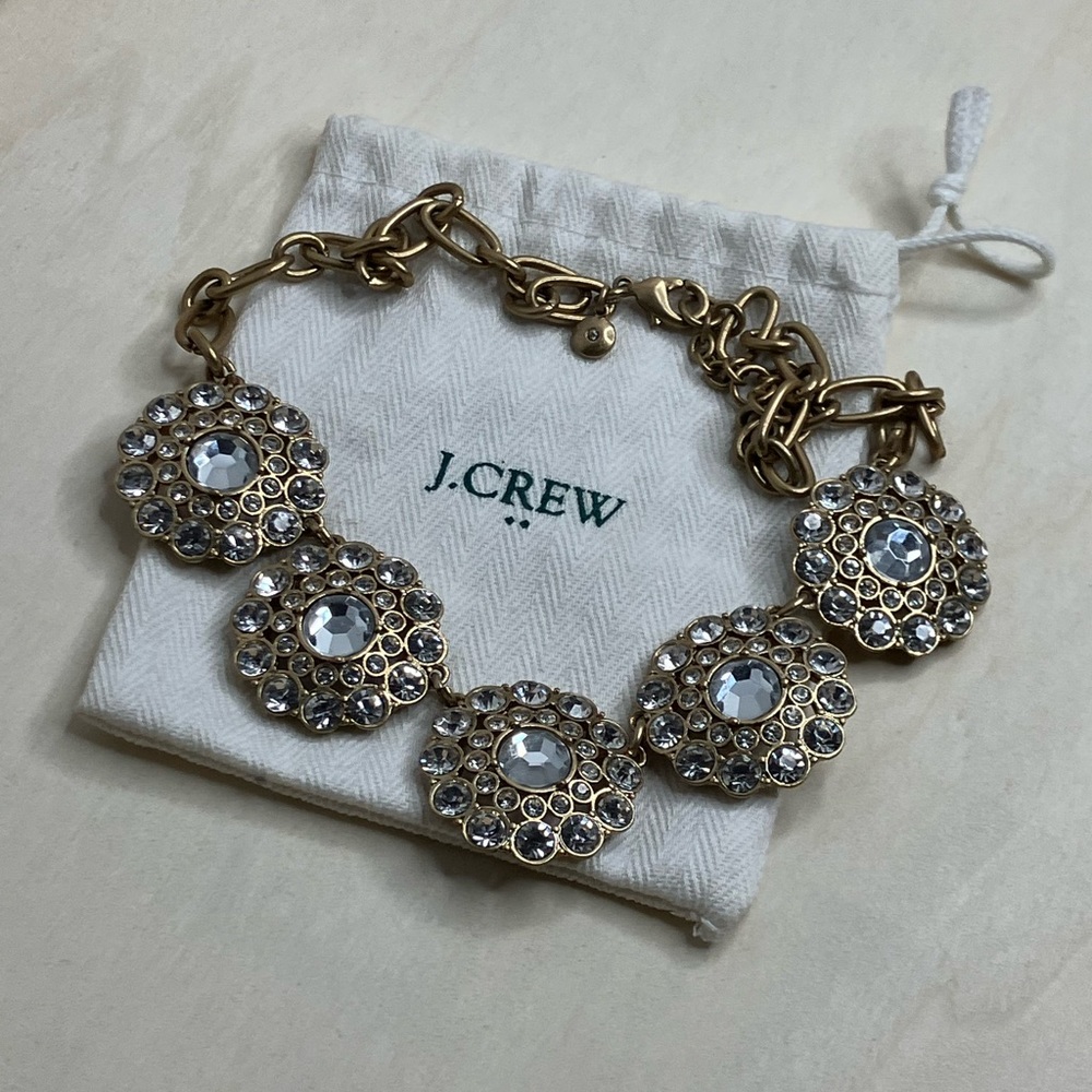 Designer J. Crew Gold Tone Crystal Rhinestone statement necklace ✨✨